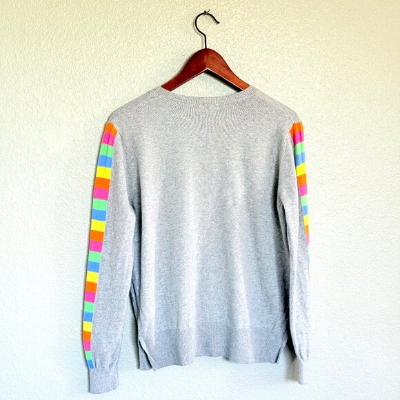 Zaket & Plover Cashmere Blend Rainbow Sleeve V-Neck Sweater Size M - Picture 9 of 13